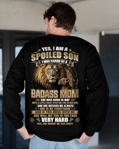 MAY BORN BADASS MOM – SPOILED SON LION T-SHIRT - FROM MOM - TLEE05 (SKU2605-285-05)