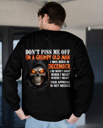 DECEMBER BORN GRUMPY OLD MAN SKULL T-SHIRT – FUNNY ATTITUDE SHIRT - FOR MAN - TLEE12 (SKU2603-323-12)