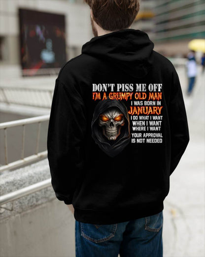 JANUARY BORN GRUMPY OLD MAN SKULL T-SHIRT – FUNNY ATTITUDE SHIRT - FOR MAN - TLEE01 (SKU2603-323-01)
