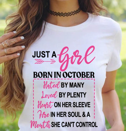 BORN IN OCTOBER – A GIRL WITH ATTITUDE, HEART, AND A MOUTH SHE CAN’T CONTROL - FOR WOMEN - TLEE10 (SKU2603-363-10)